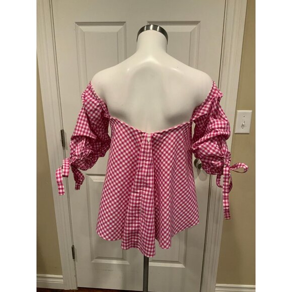 Caroline Constas Pink Gingham Plaid Gabriella Blouse $395, Size Small - Picture 4 of 6